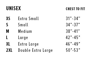 Unisex Baseball Tees Size Chart