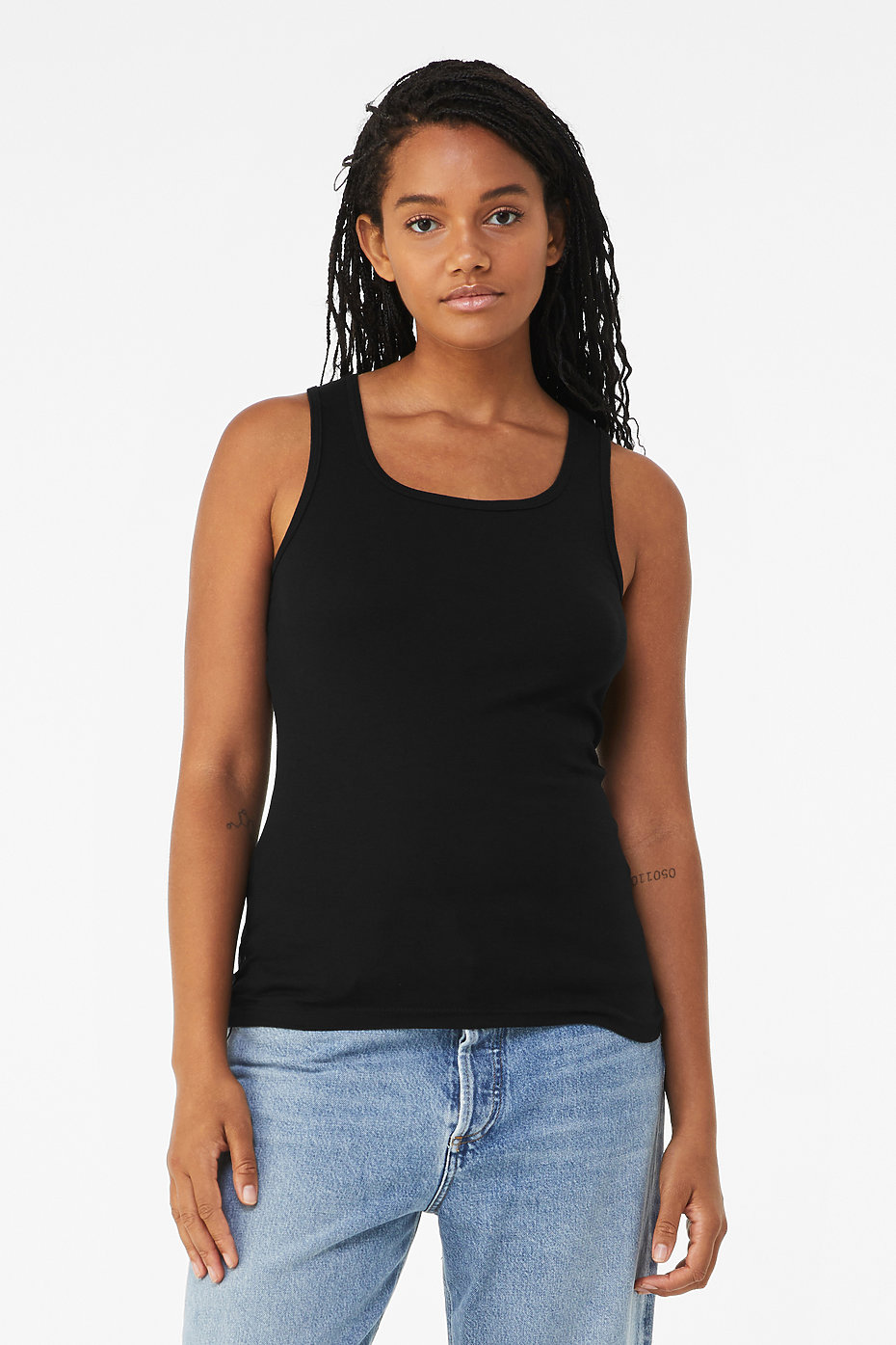 Cotton Ribbed Tank Tops for Women Slim Fit Scoop Neck Black