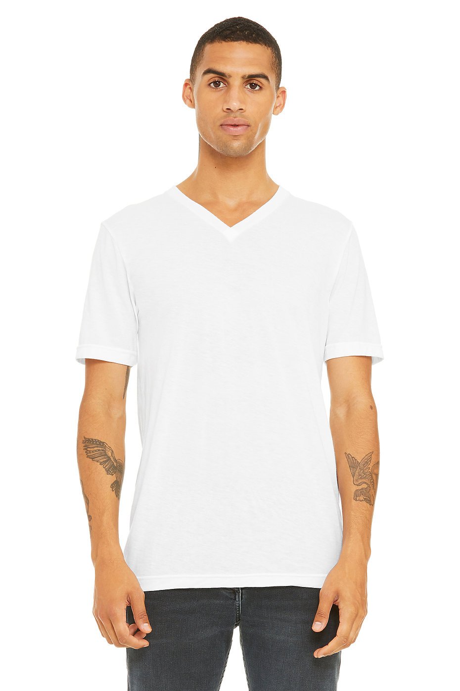 White V Neck T Shirt for Men