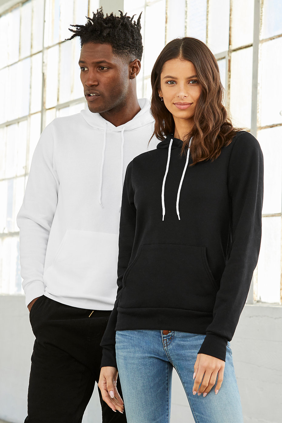 black pullover hoodie with white strings