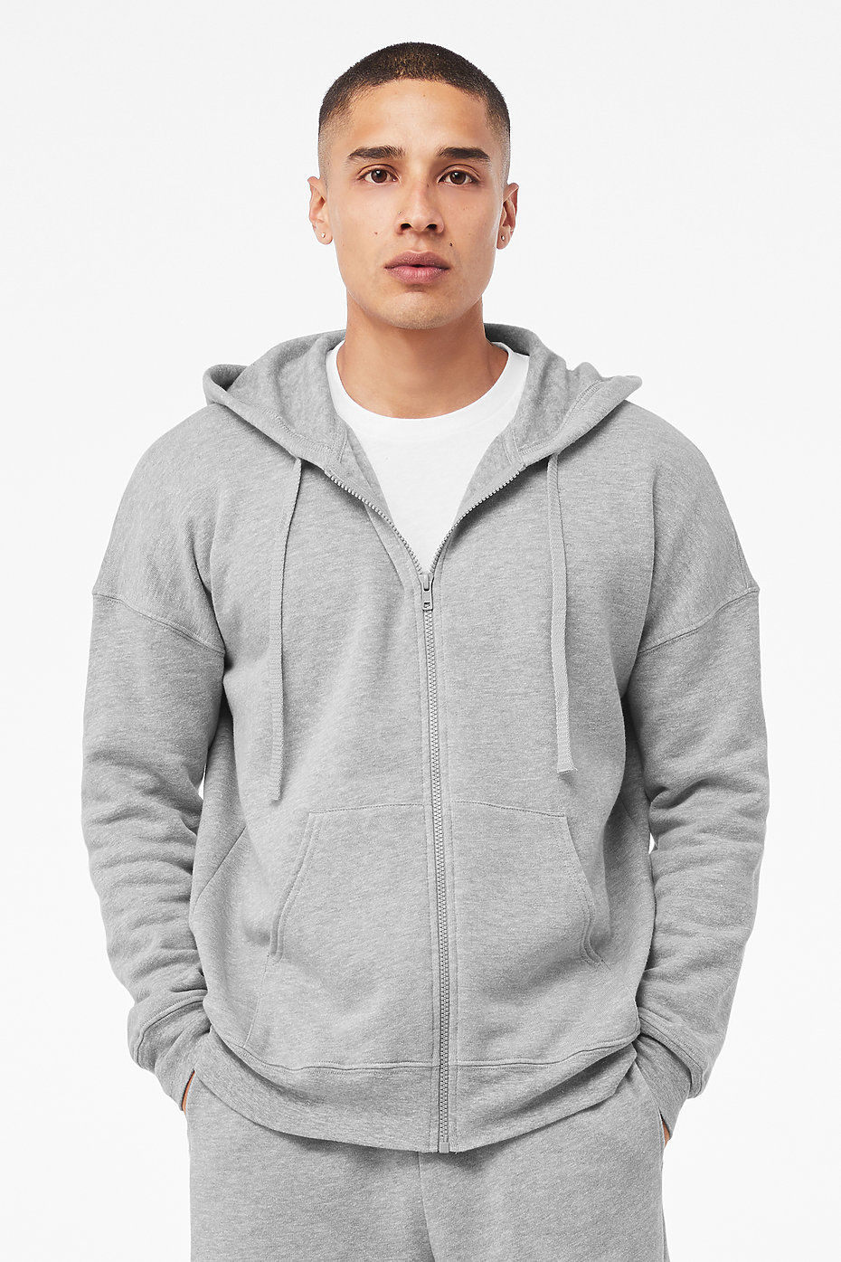 Privé Full Zip Hoodie Navy with Side Rib 100% Cotton