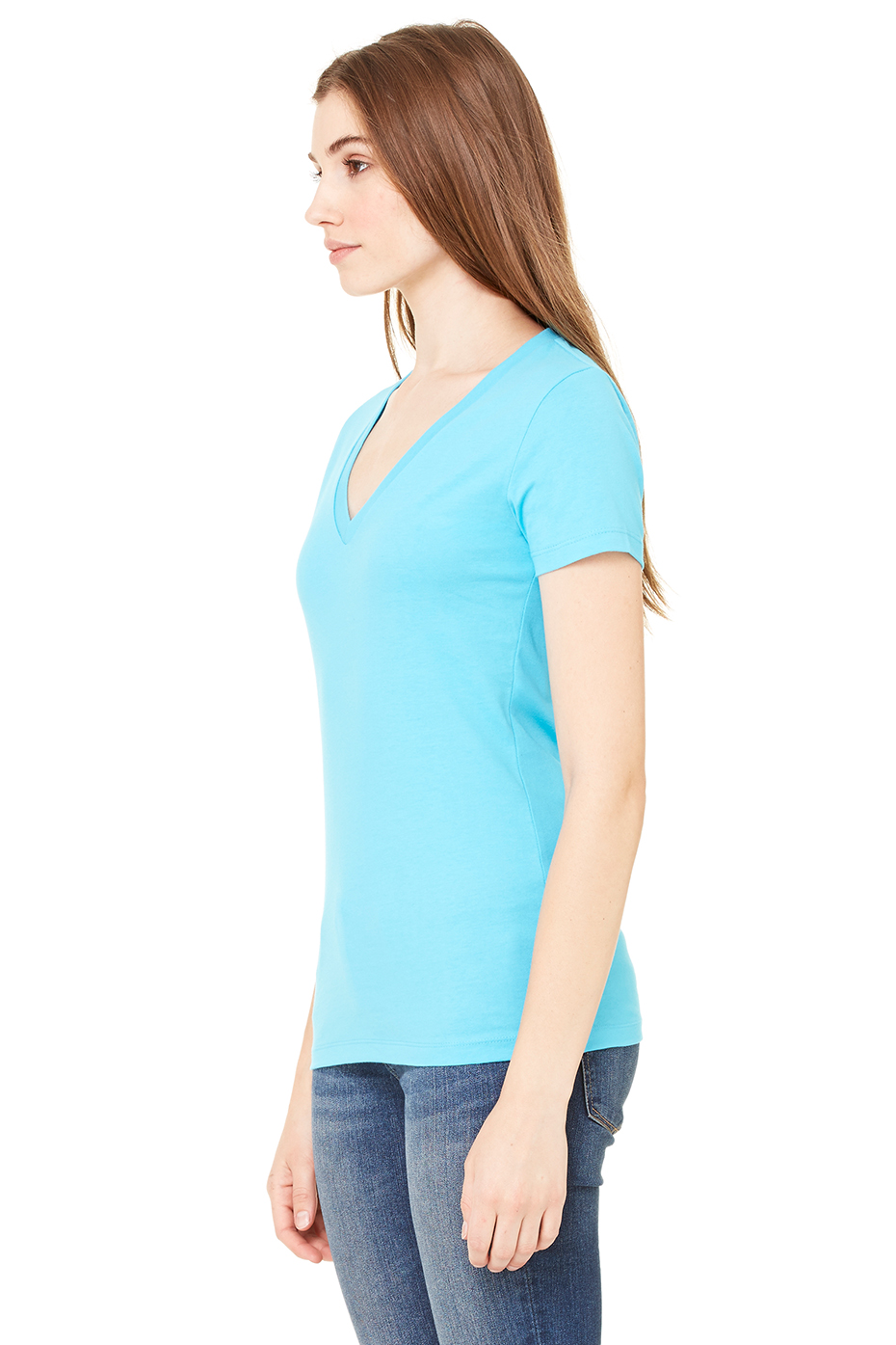 Womens Jersey Short Sleeve Deep V Neck Tee Bella Canvas