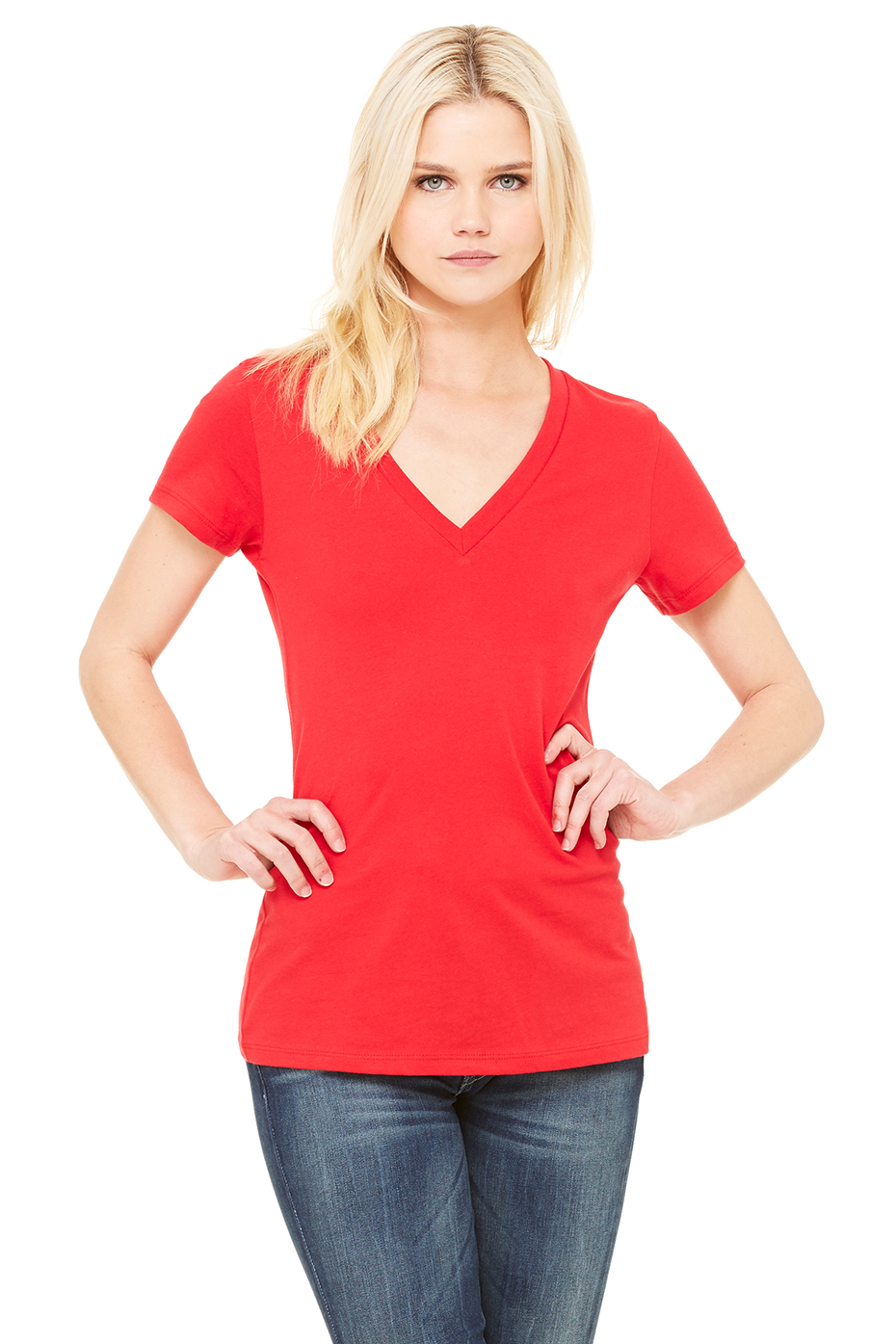 Womens Jersey Short Sleeve Deep V Neck Tee Bella Canvas