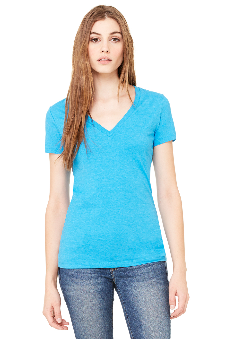 light blue v neck tee