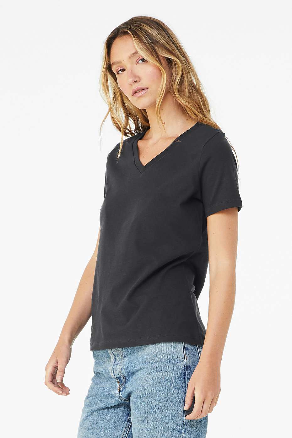 Bella + Canvas - Ladies' Jersey Short-Sleeve V-Neck T-Shirt-LEAF-S
