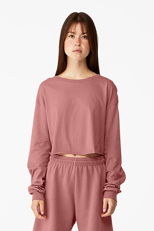 Full Sleeve Ladies Cotton Crop Top Pant Set, Plain, Beige And Pink
